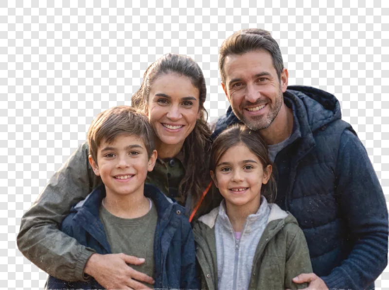 A family photo with the forest behind them removed