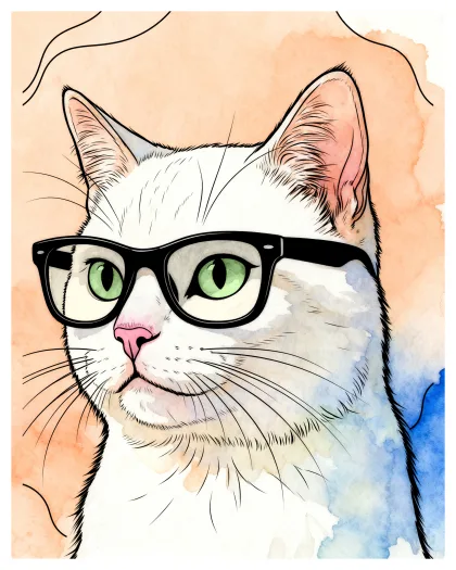 Coloring page of a cat in sunglasses, coloured in
