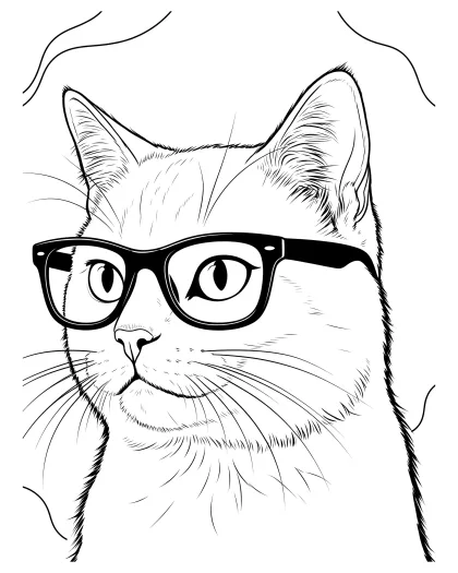 Coloring page made from a cat-in-sunglasses illustration