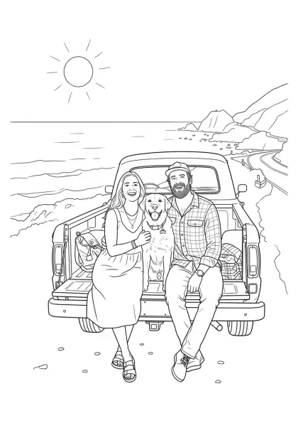 Coloring page made from a couple's photo